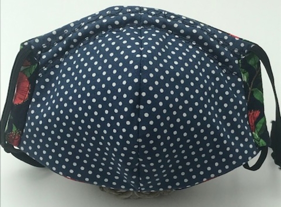 Tuis on Navy with Pohutukawa - White Polka Dots on Blue on Reverse - Reversible Limited Edition Face Mask image 5